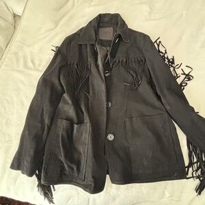 Zara Black Leather Fringe Jacket